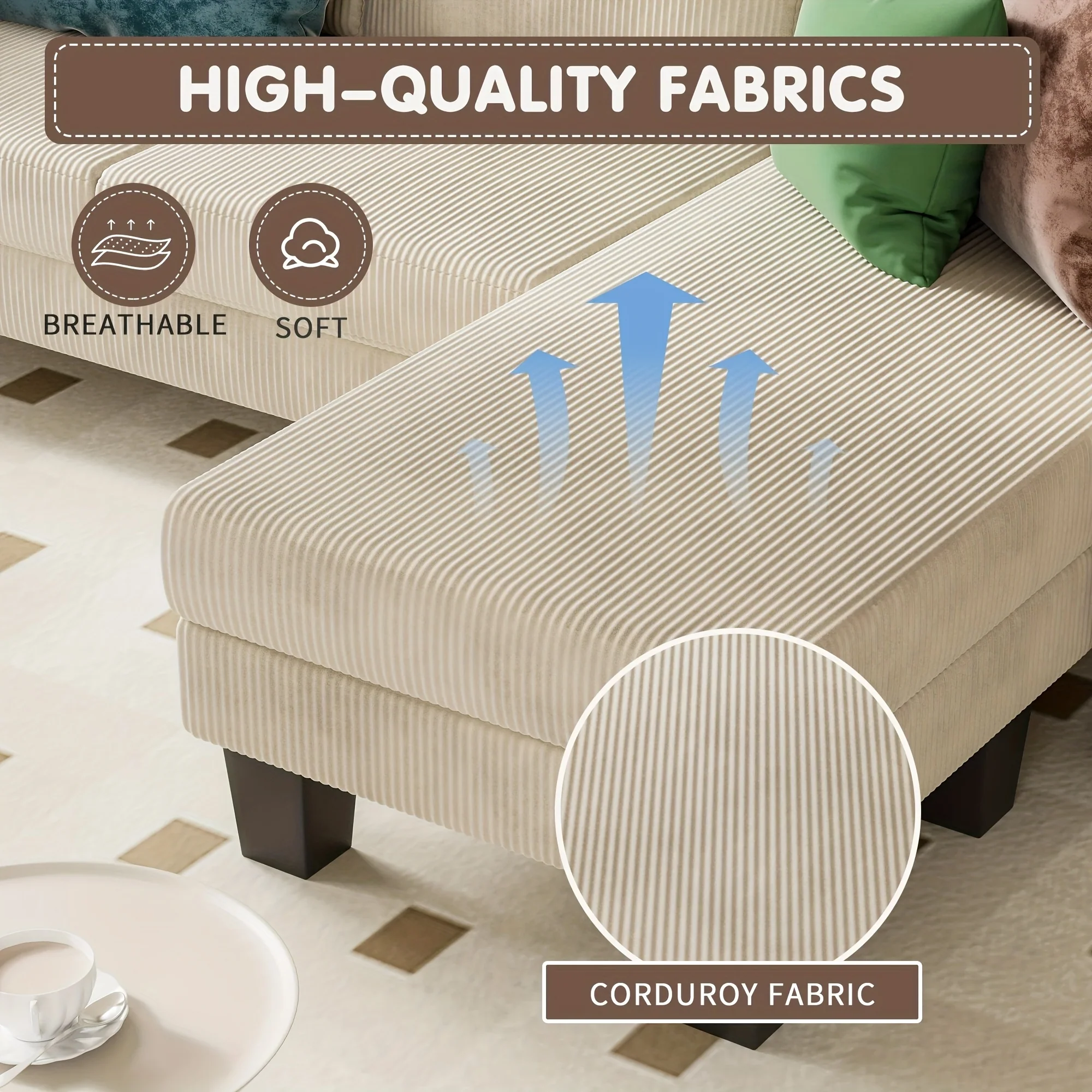 3 Seater Sofa Convertible Reversible Sofa Living Room Furniture Set Corduroy Local Warehouse